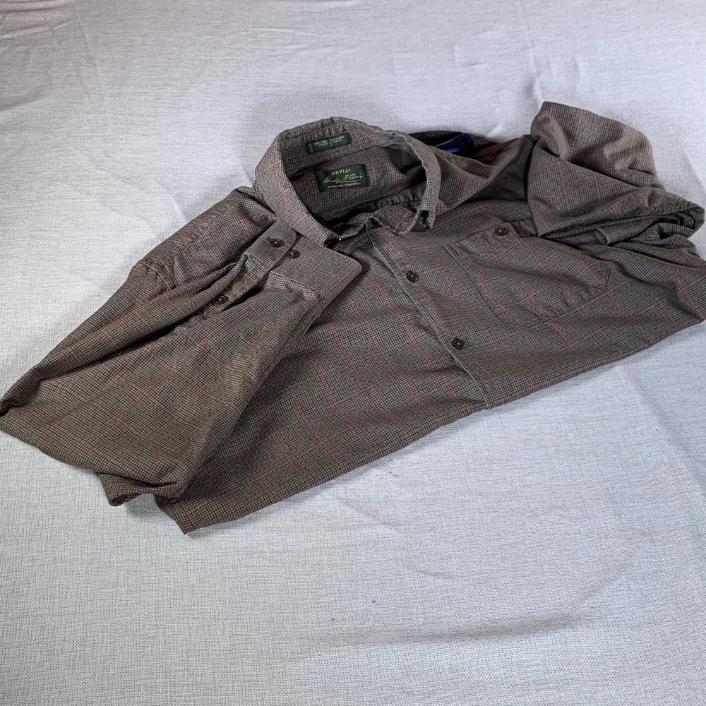 Orvis Signature Collection Mens XL Plaid‎ Silk Wool Blend Button Down Shirt